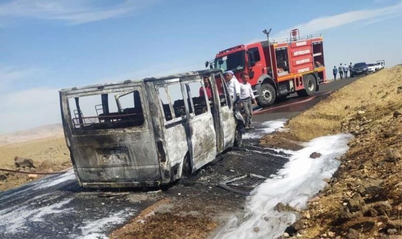 Büyükbaş hayvan sürüsüne çarpan araç alev alarak yandı