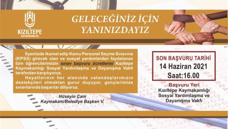 Kızıltepe Kaymakamlığı KPSS Adaylarının Başvuru Ücretini Karşılıyor