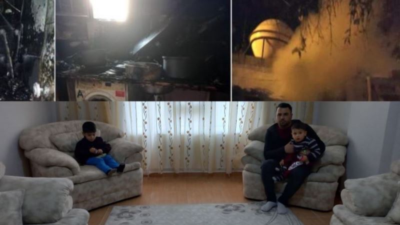 Evi yanan Çağırdan ailesi esnafların desteğiyle yeni bir eve kavuştu