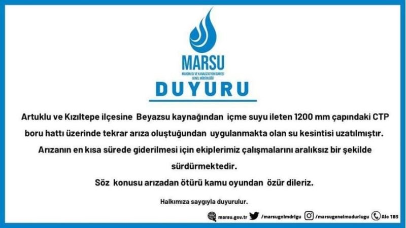 MARSU’dan su kesintisi açıklaması